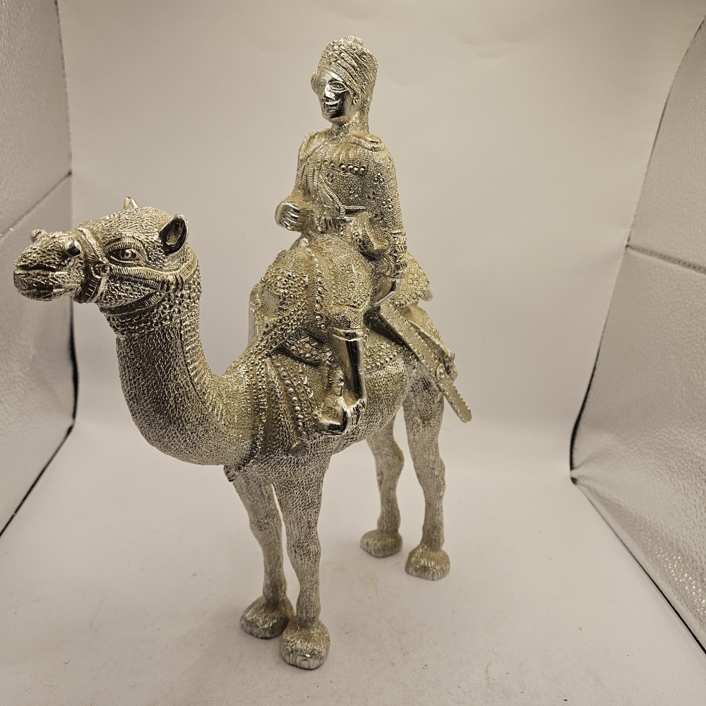 Camel Figure Metal Silver Color Embossed Design Vintage With Soldier Sword Rider